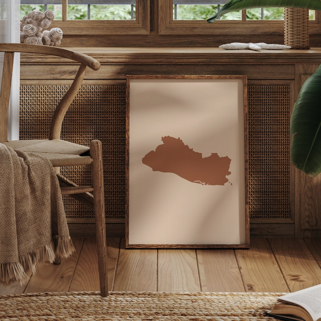 El Salvador Map Boho Wall Art Print Mid Century Travel Poster