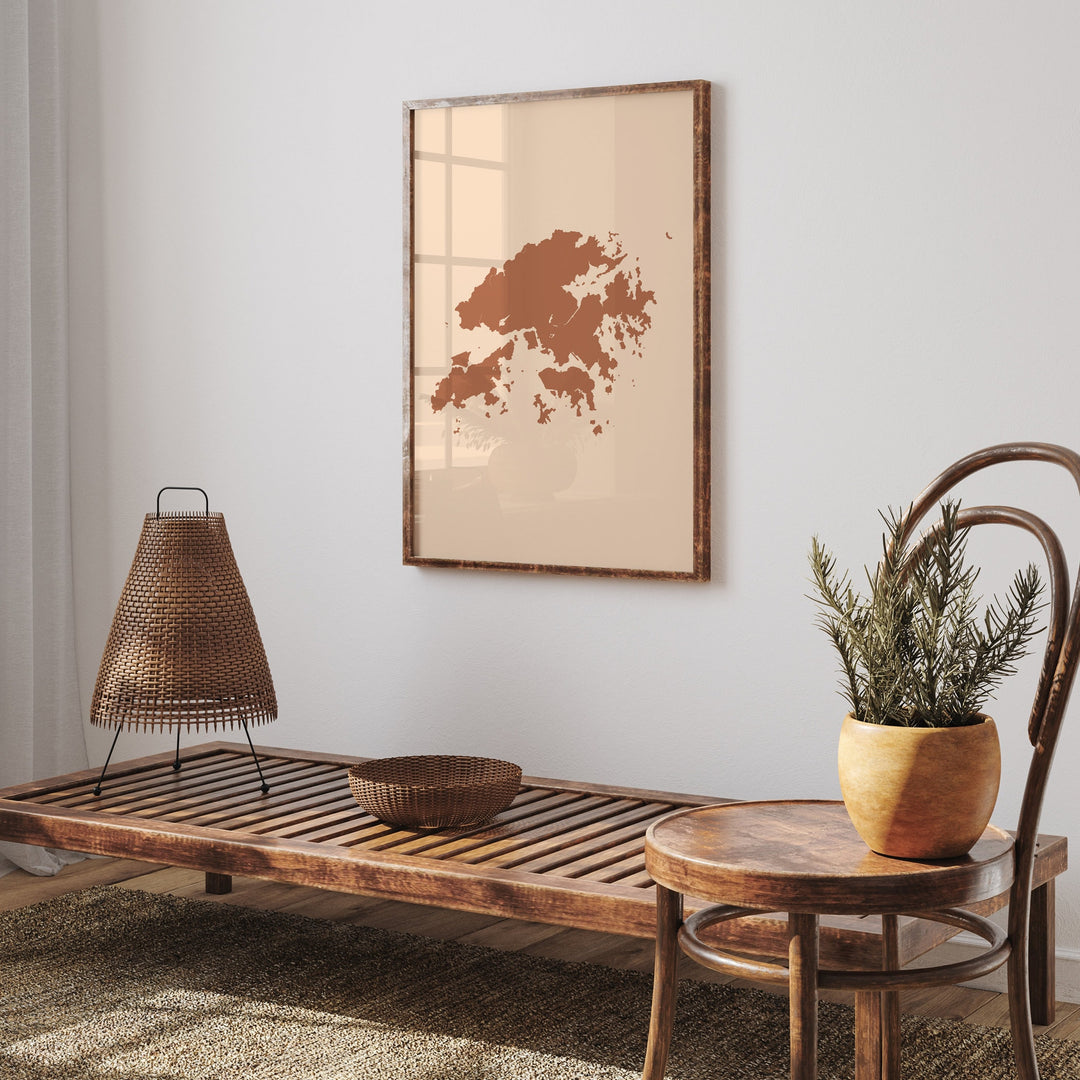 Hong Kong Map Boho Wall Art Print Mid Century Travel Poster