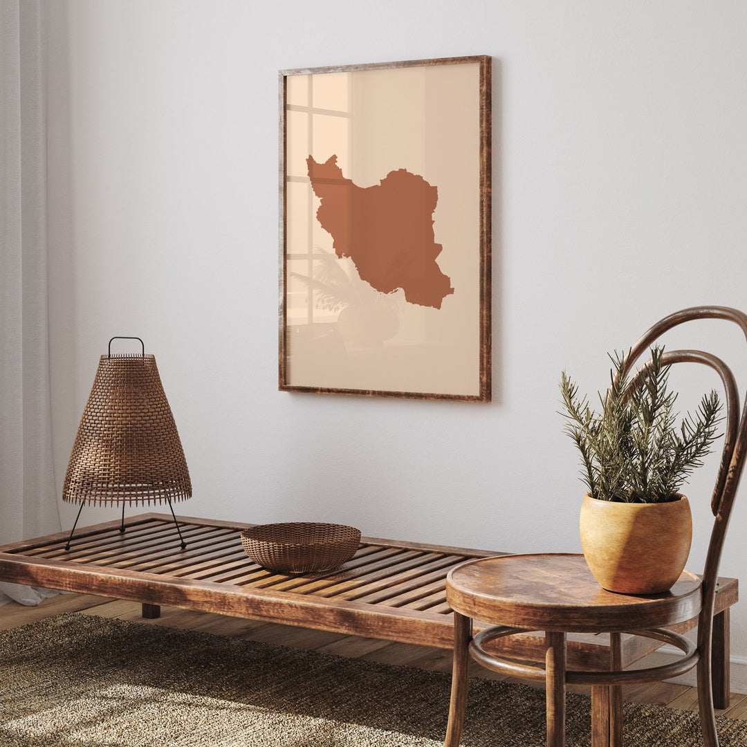 Iran Map Boho Wall Art Print Mid Century Travel Poster