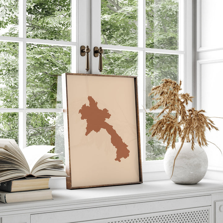 Laos Map Boho Wall Art Print Mid Century Travel Poster