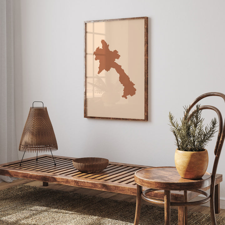 Laos Map Boho Wall Art Print Mid Century Travel Poster