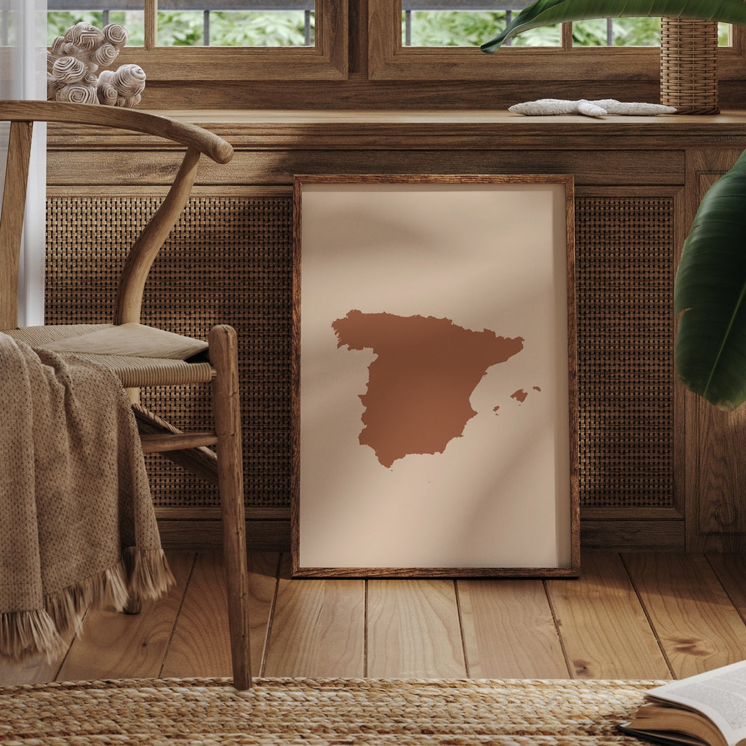 Spain Map Boho Wall Art Print Mid Century Travel Poster