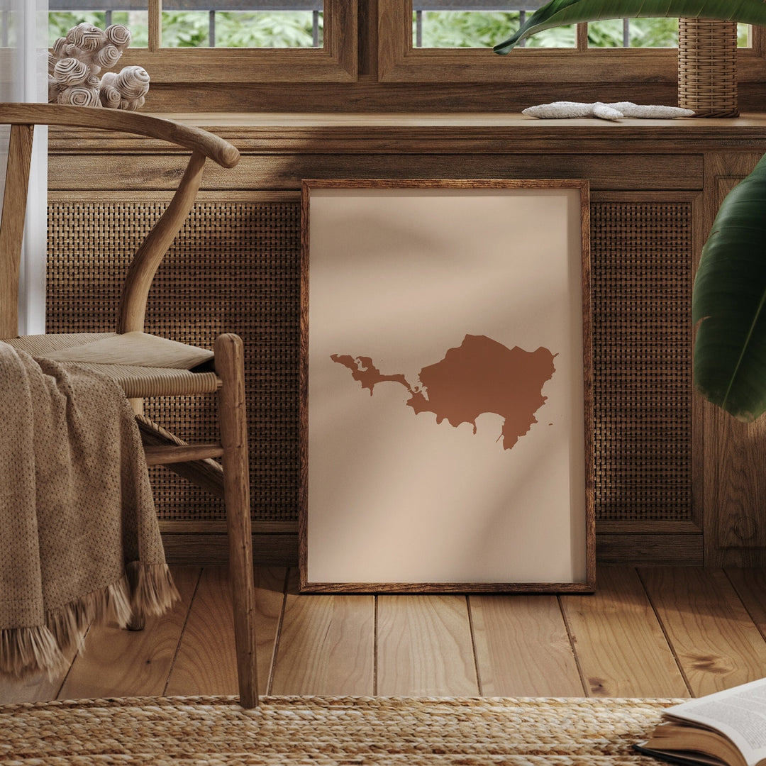 St Martin Map Boho Wall Art Print Mid Century Travel Poster
