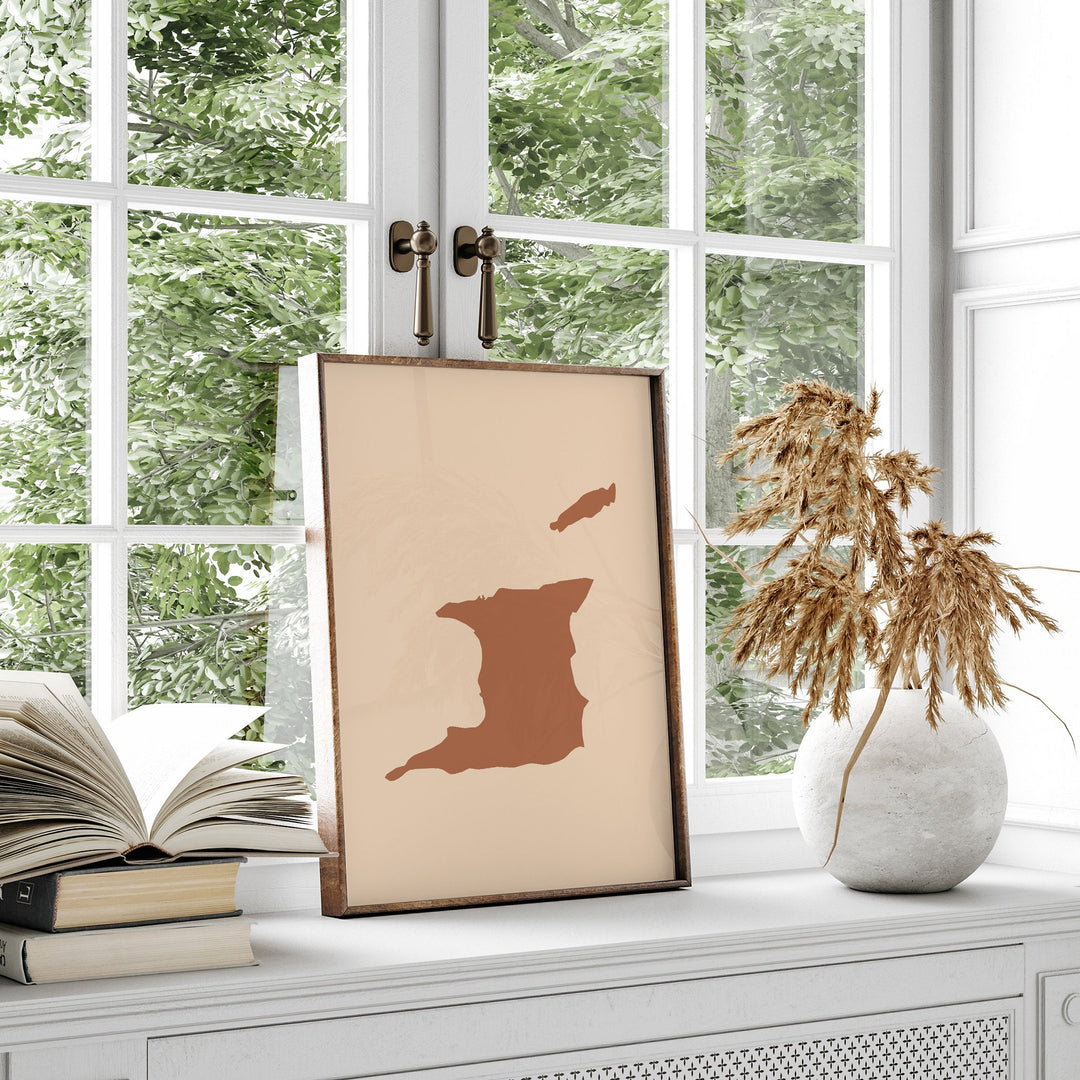Trinidad and Tobago Map Boho Wall Art Print Mid Century Travel Poster
