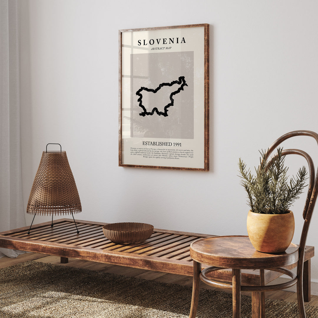 Abstract Slovenia Map Vintage Wall Art Print Picasso + Matisse Inspired Travel Poster OE