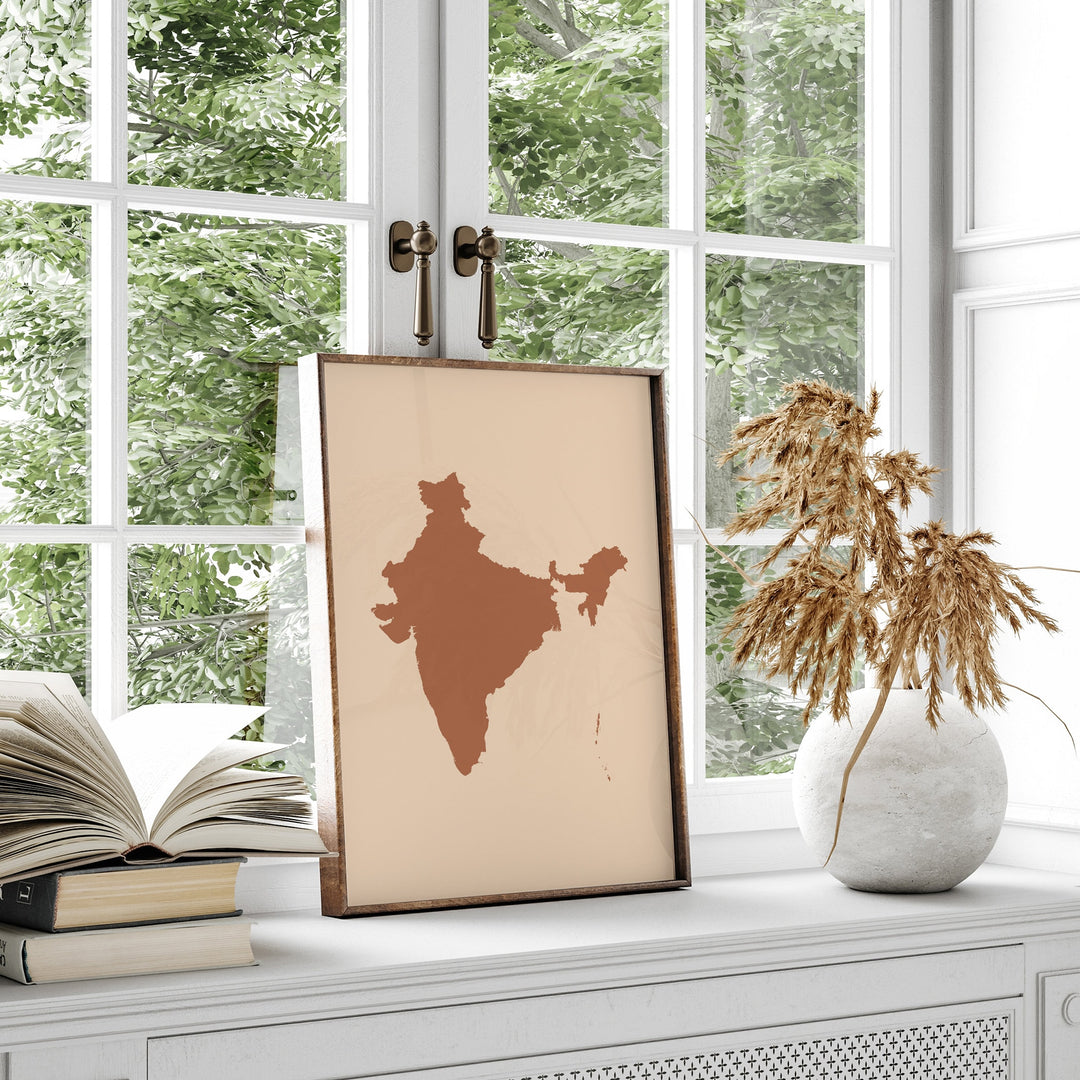 India Map Boho Wall Art Print Mid Century Travel Poster