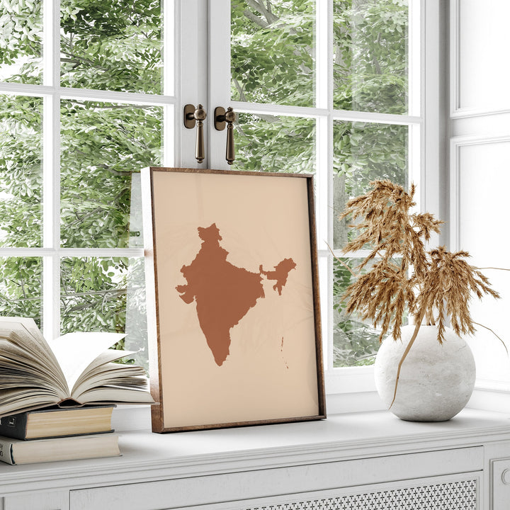 India Map Boho Wall Art Print Mid Century Travel Poster