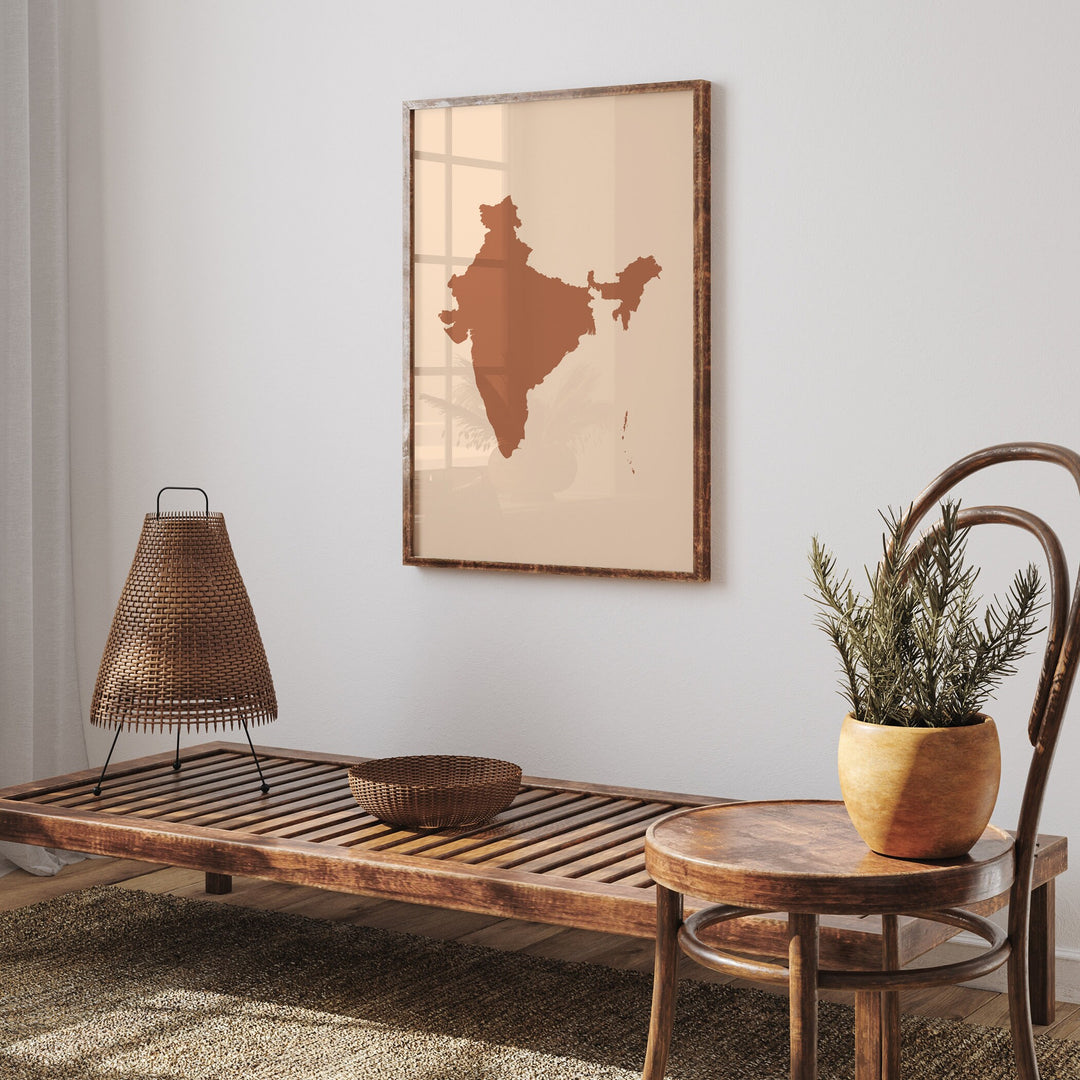 India Map Boho Wall Art Print Mid Century Travel Poster