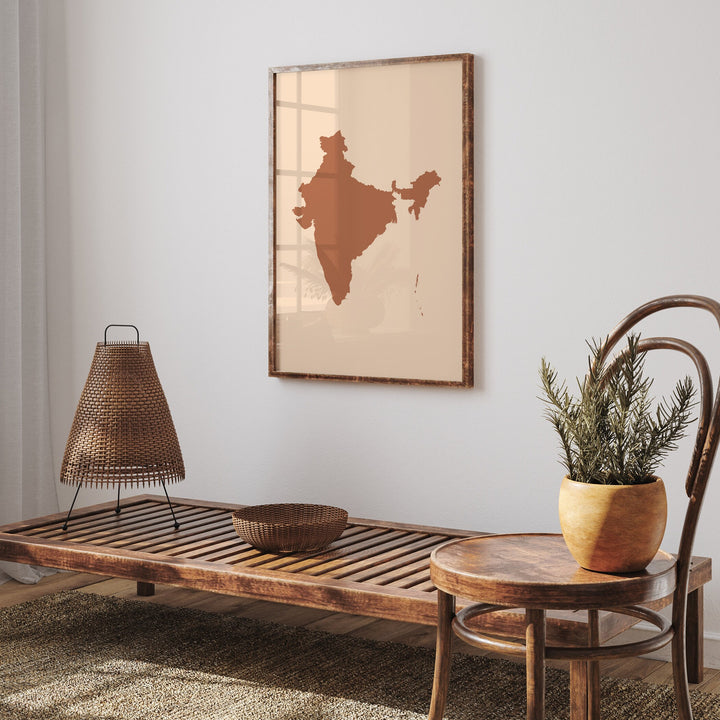 India Map Boho Wall Art Print Mid Century Travel Poster