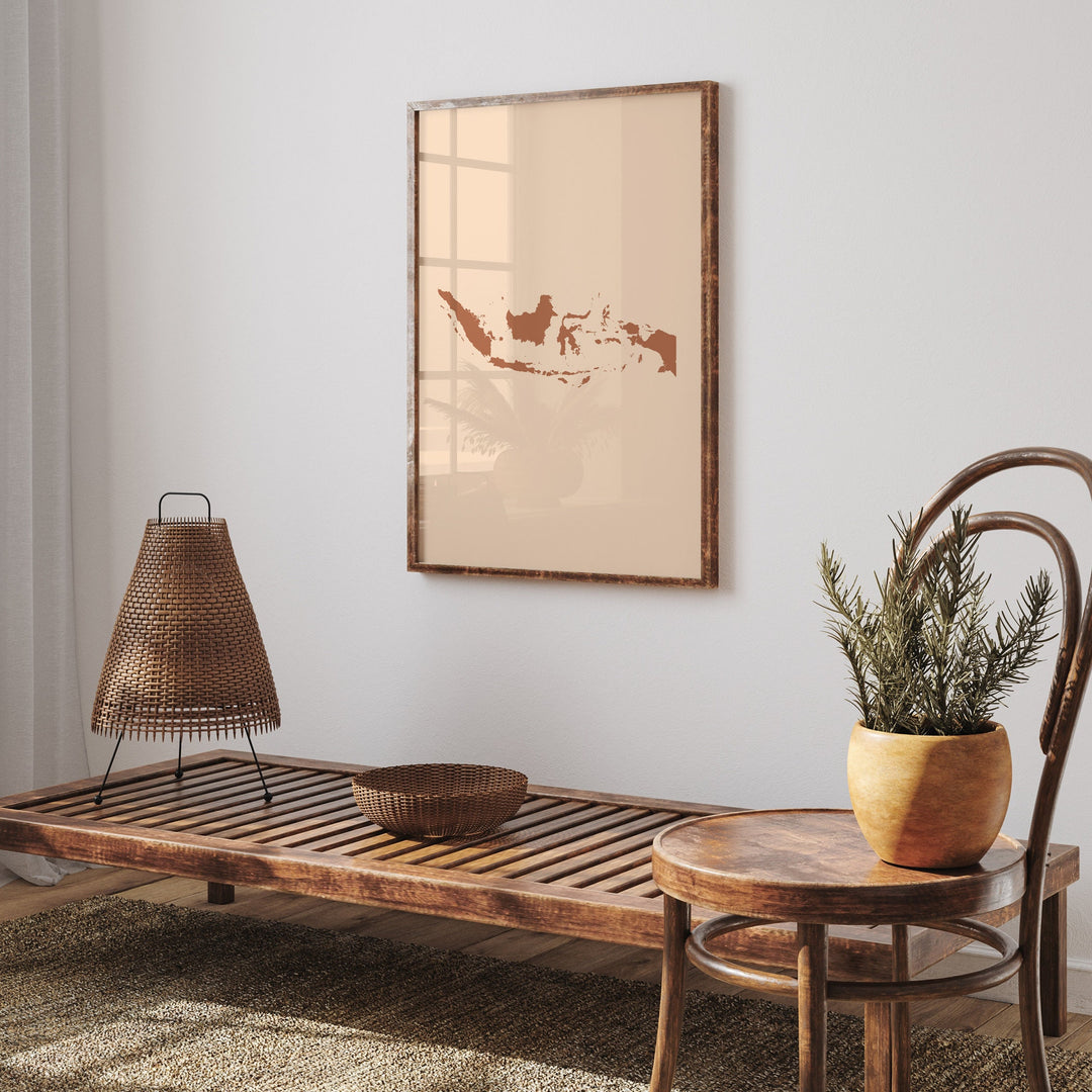 Indonesia Map Boho Wall Art Print Mid Century Travel Poster