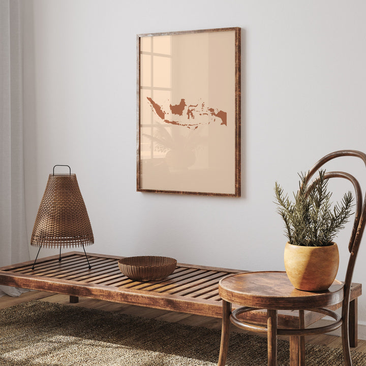 Indonesia Map Boho Wall Art Print Mid Century Travel Poster