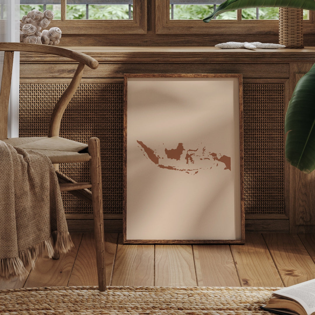 Indonesia Map Boho Wall Art Print Mid Century Travel Poster