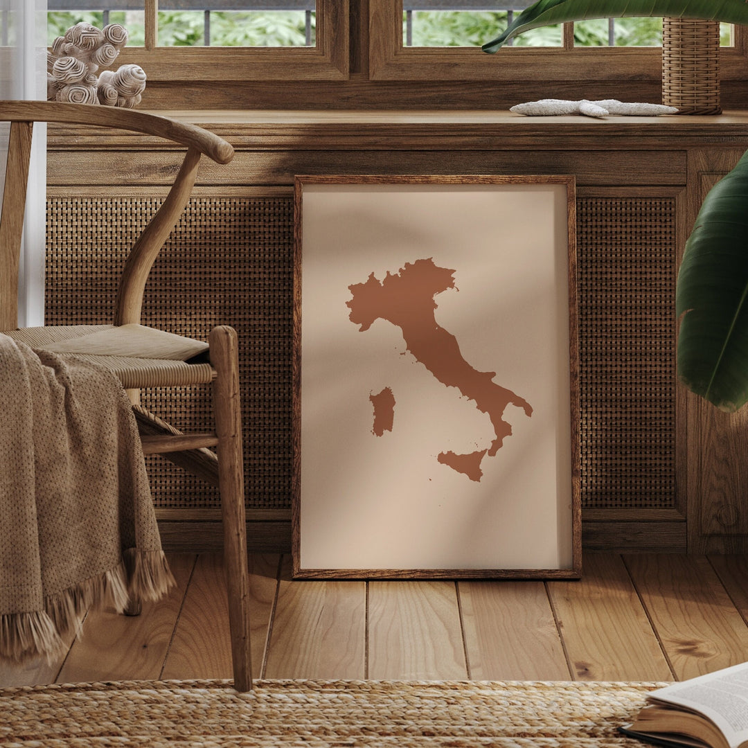 Italy Map Boho Wall Art Print Mid Century Travel Poster