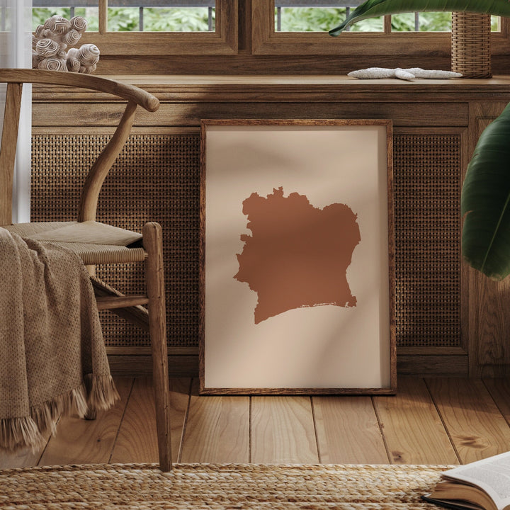 Ivory Coast Map Boho Wall Art Print Mid Century Travel Poster