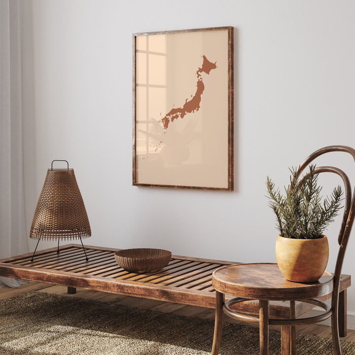 Japan Map Boho Wall Art Print Mid Century Travel Poster
