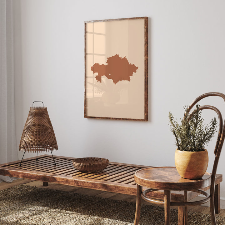 Kazakhstan Map Boho Wall Art Print Mid Century Travel Poster