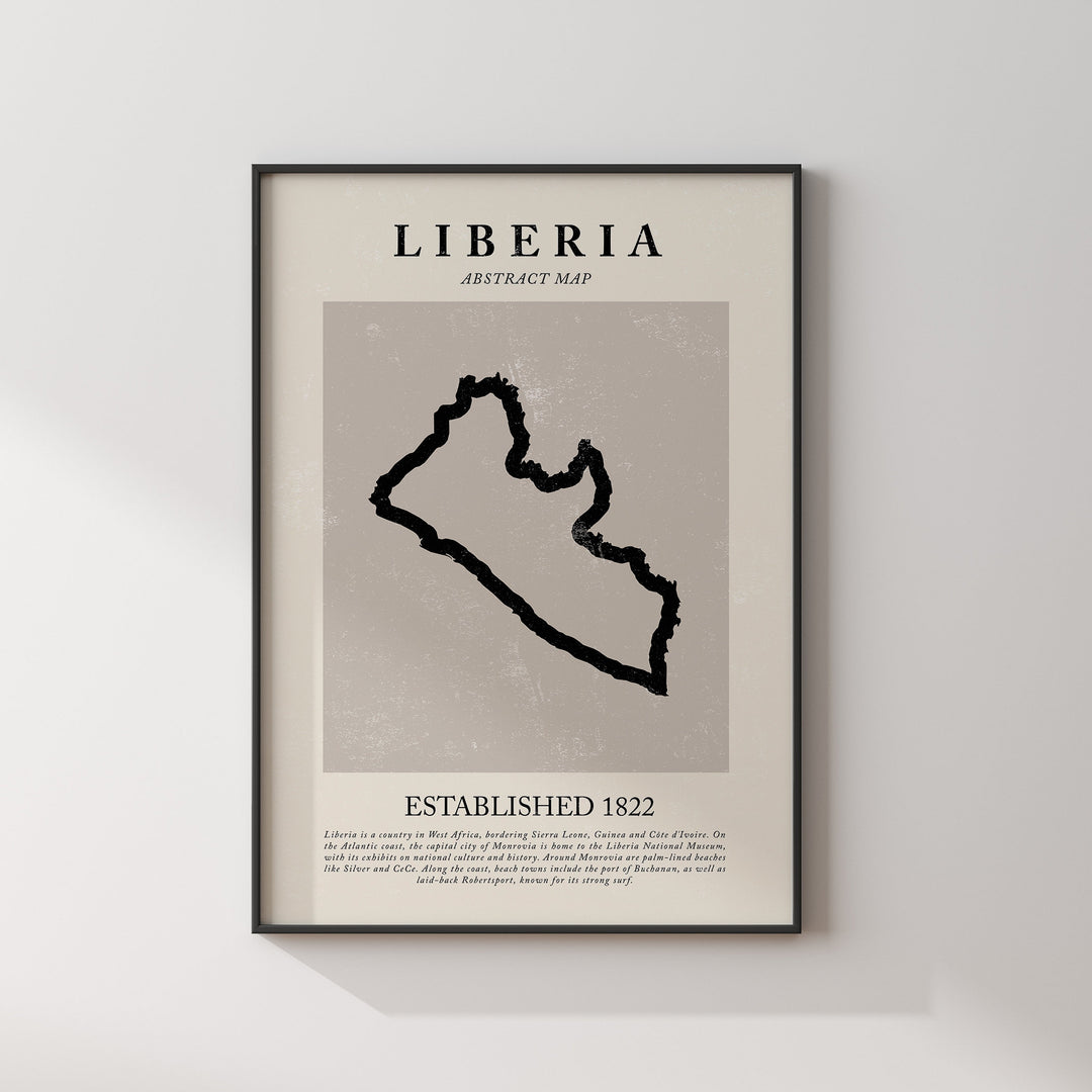 Liberia Map Vintage Abstract Wall Art Print Picasso + Matisse Inspired Travel Poster