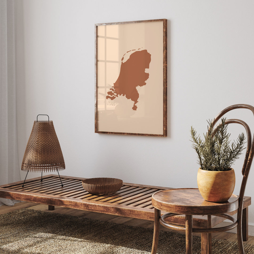 Netherlands Map Boho Wall Art Print Mid Century Travel Poster