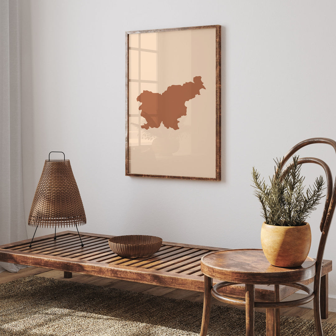 Slovenia Map Boho Wall Art Print Mid Century Travel Poster
