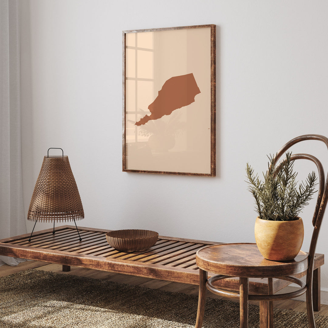 South Yemen Map Boho Wall Art Print Mid Century Travel Poster
