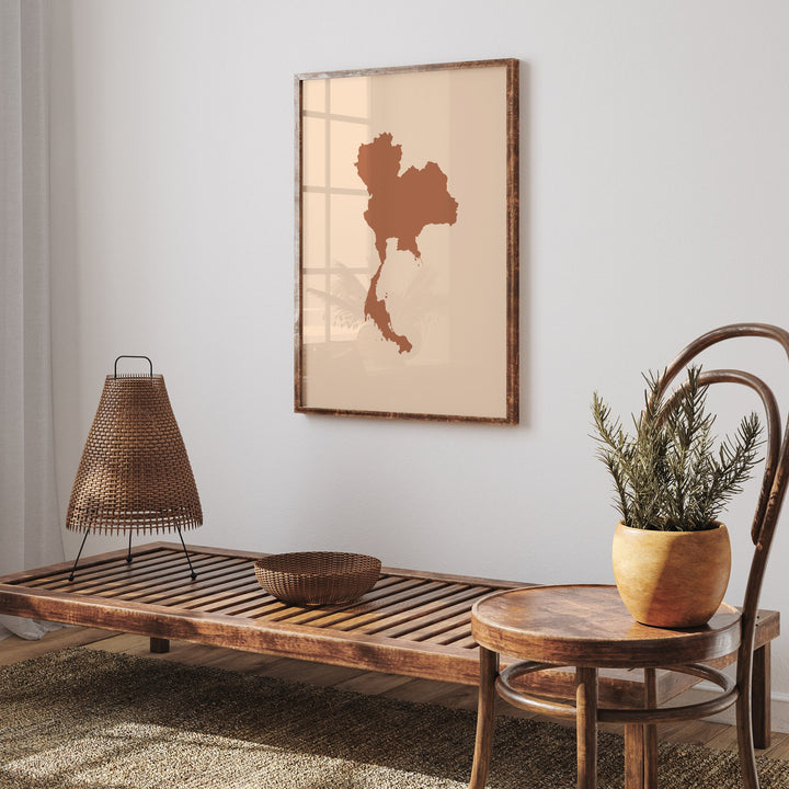 Thailand Map Boho Wall Art Print Mid Century Travel Poster