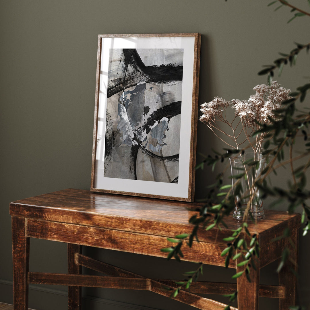 Denmark Map | Black & Grey Abstract Painting Map of Denmark Wall Art Print | Traval Poster