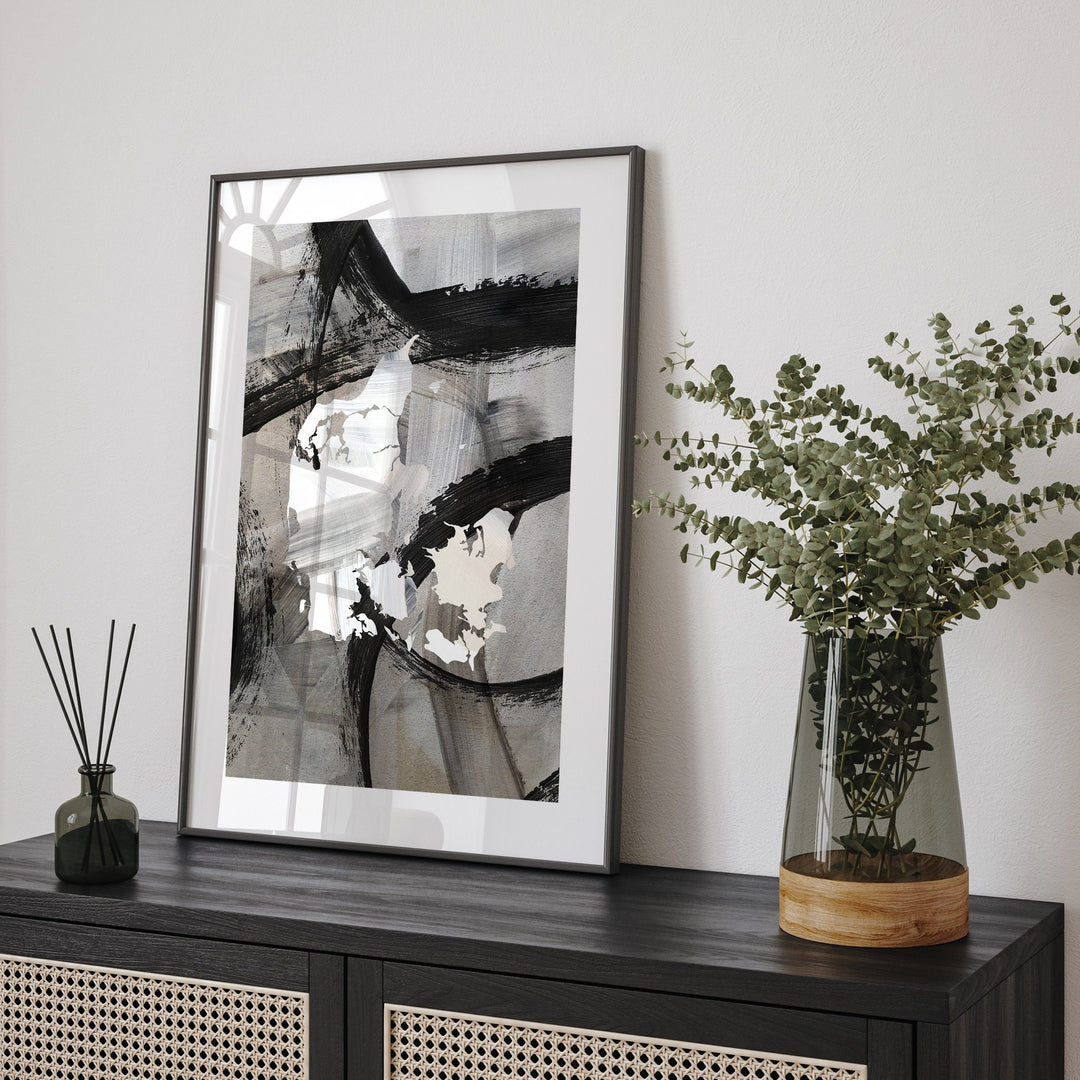 Denmark Map | Black & Grey Abstract Painting Map of Denmark Wall Art Print | Traval Poster