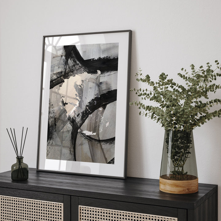 Greece Map | Black & Grey Abstract Painting Map of Greece Wall Art Print | Greece Traval Poster