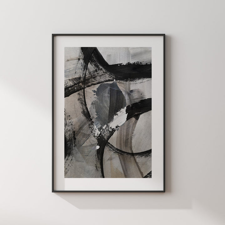 South Korea Map | Black & Grey Abstract Painting Map of South Korea Wall Art Print | South Korea Traval Poster