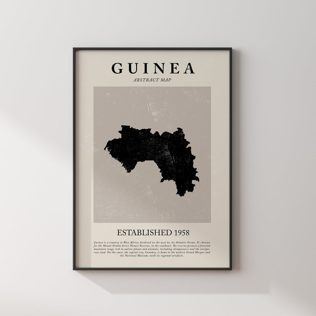 Guinea Map Vintage Abstract Wall Art Print Picasso + Matisse Inspired Travel Poster