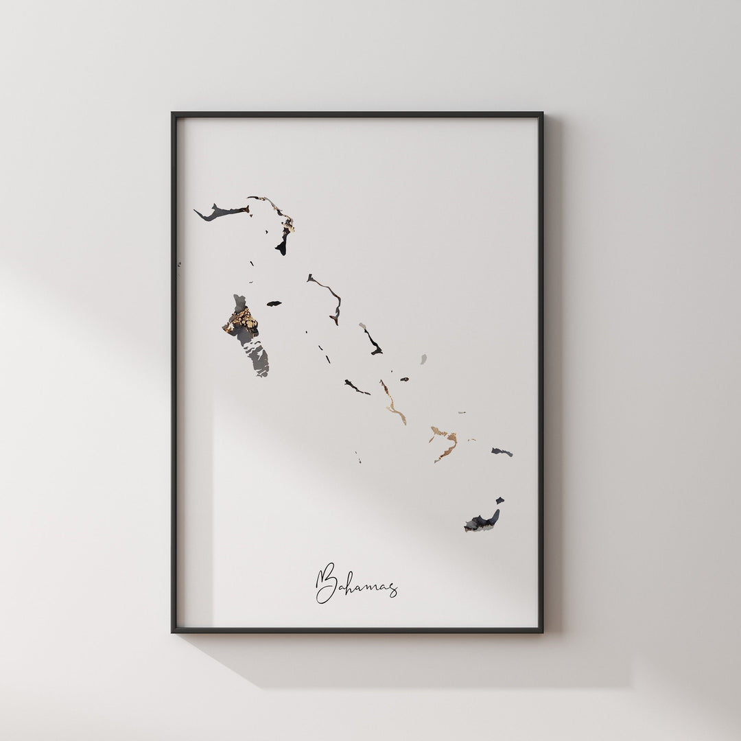 The Bahamas Map Black & Gold Wall Art Print