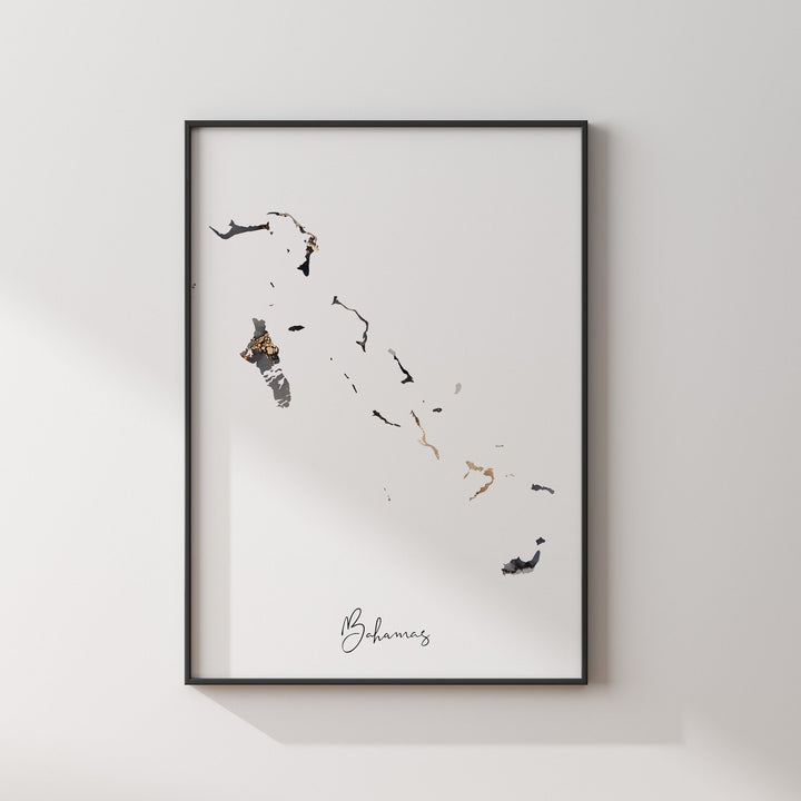 The Bahamas Map Black & Gold Wall Art Print