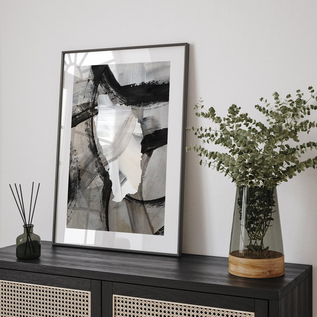 Dominica Map | Black & Grey Abstract Painting Map of Dominica Wall Art Print | Traval Poster