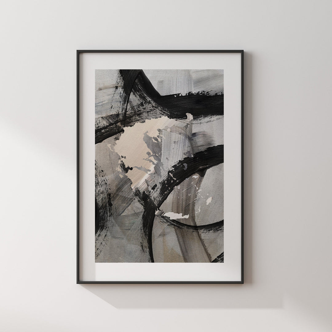 Greece Map | Black & Grey Abstract Painting Map of Greece Wall Art Print | Greece Traval Poster