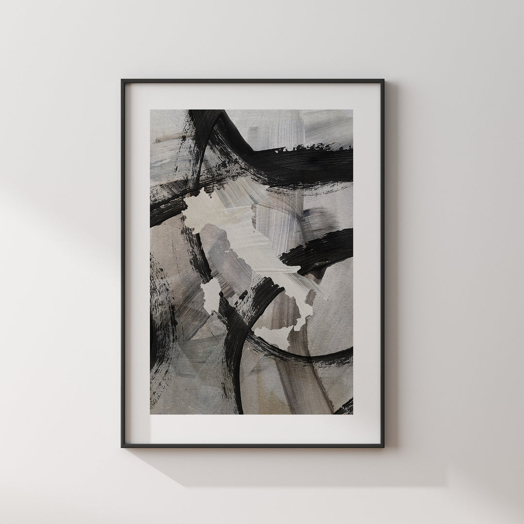 Italy Map | Black & Grey Abstract Painting Map of Italy Wall Art Print | Italy Traval Poster