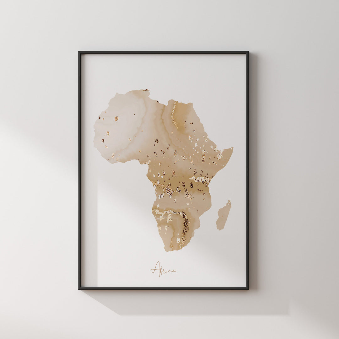 Africa Map Beige & Gold Wall Art Print