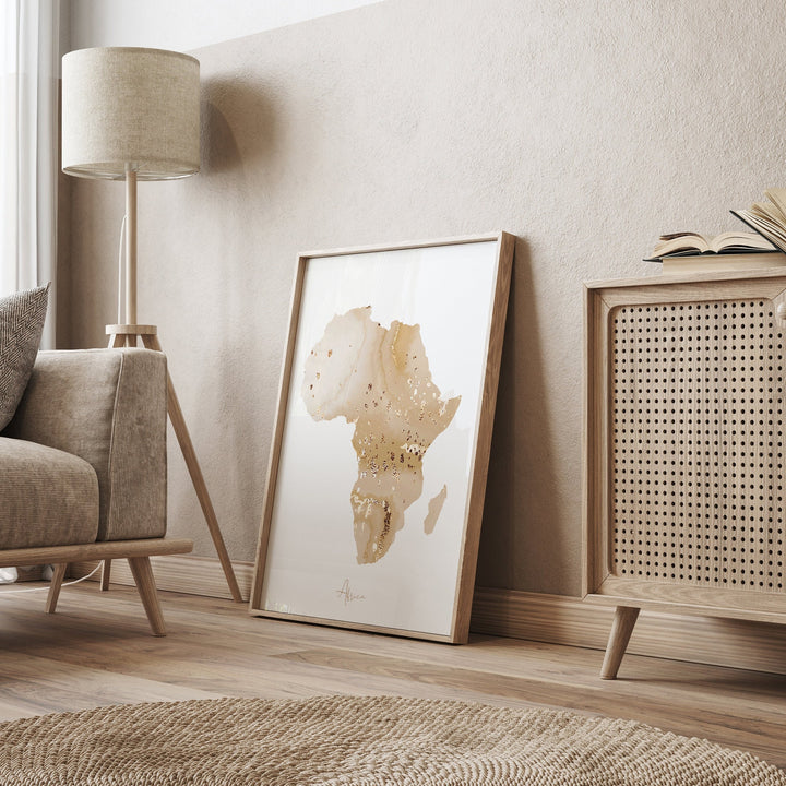 Africa Map Beige & Gold Wall Art Print