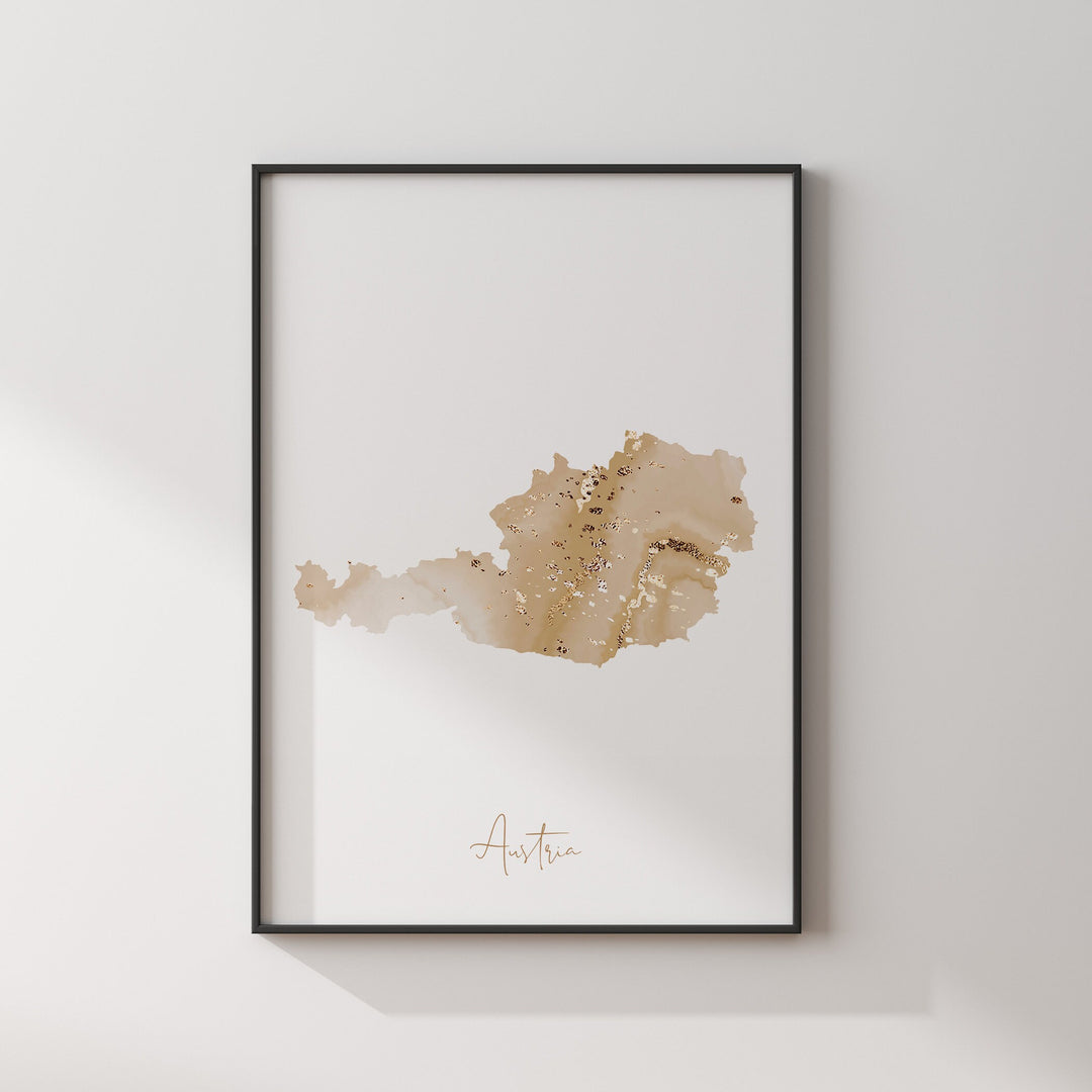 Austria Map Beige & Gold Wall Art Print