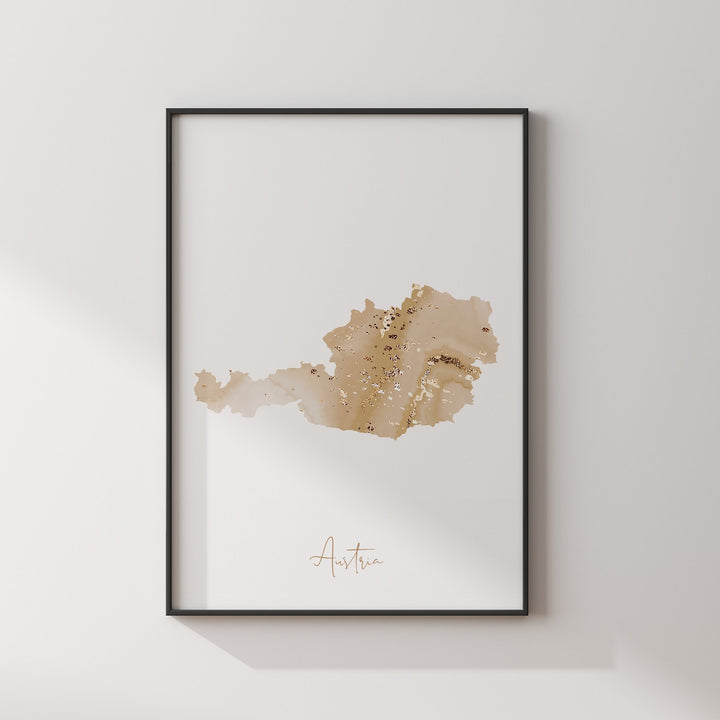 Austria Map Beige & Gold Wall Art Print