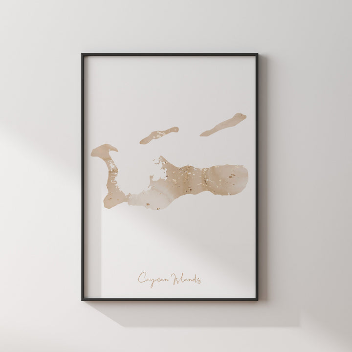Cayman Islands Map Beige & Gold Wall Art Print