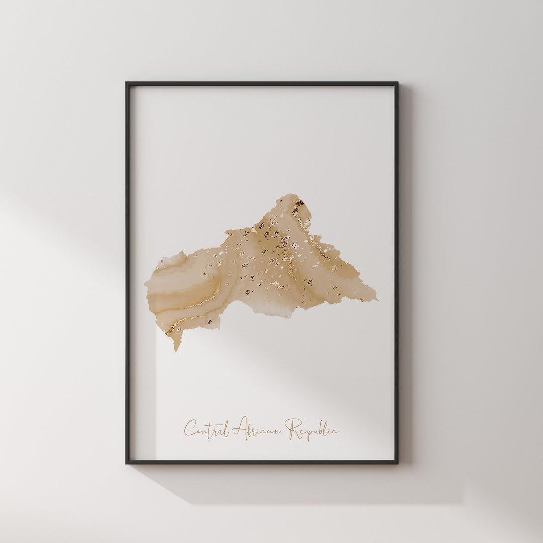 Central African Republic Map Beige & Gold Wall Art Print