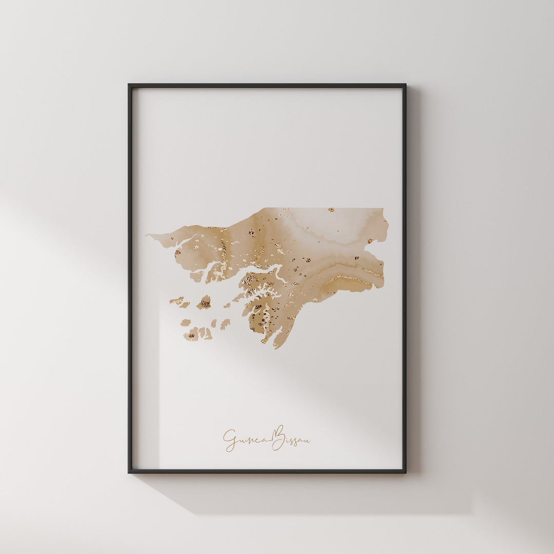 Guinea-Bissau Map Beige & Gold Wall Art Print
