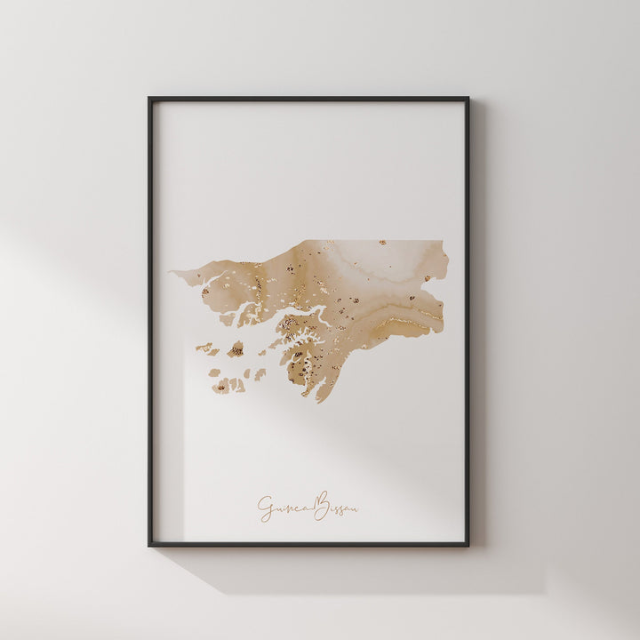 Guinea-Bissau Map Beige & Gold Wall Art Print
