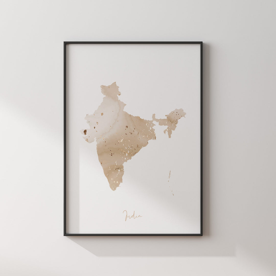 India Map Beige & Gold Wall Art Print