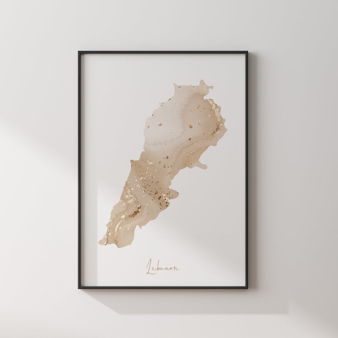 Lebanon Map Beige & Gold Wall Art Print
