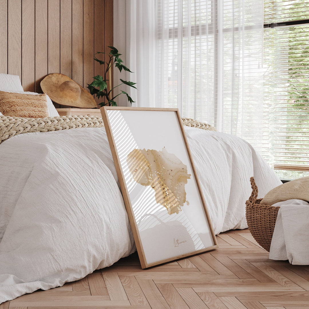 Lithuania Map Beige & Gold Wall Art Print
