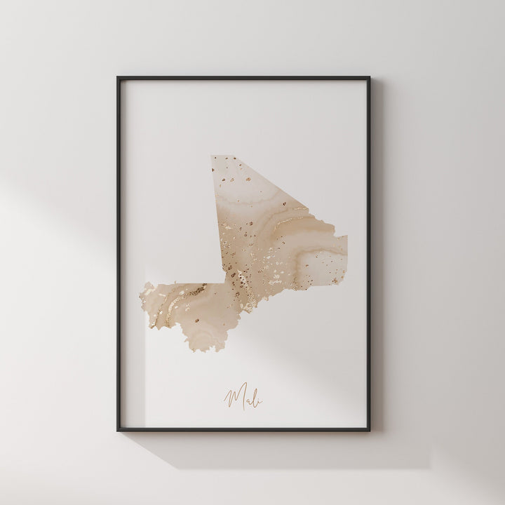 Mali Map Beige & Gold Wall Art Print