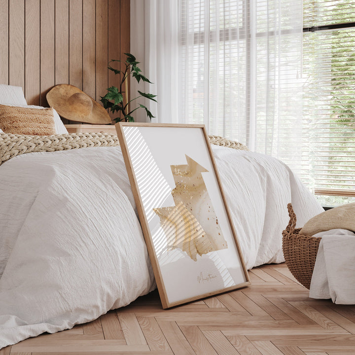 Mauritania Map Beige & Gold Wall Art Print