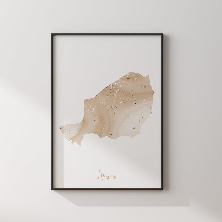 Niger Map Beige & Gold Wall Art Print
