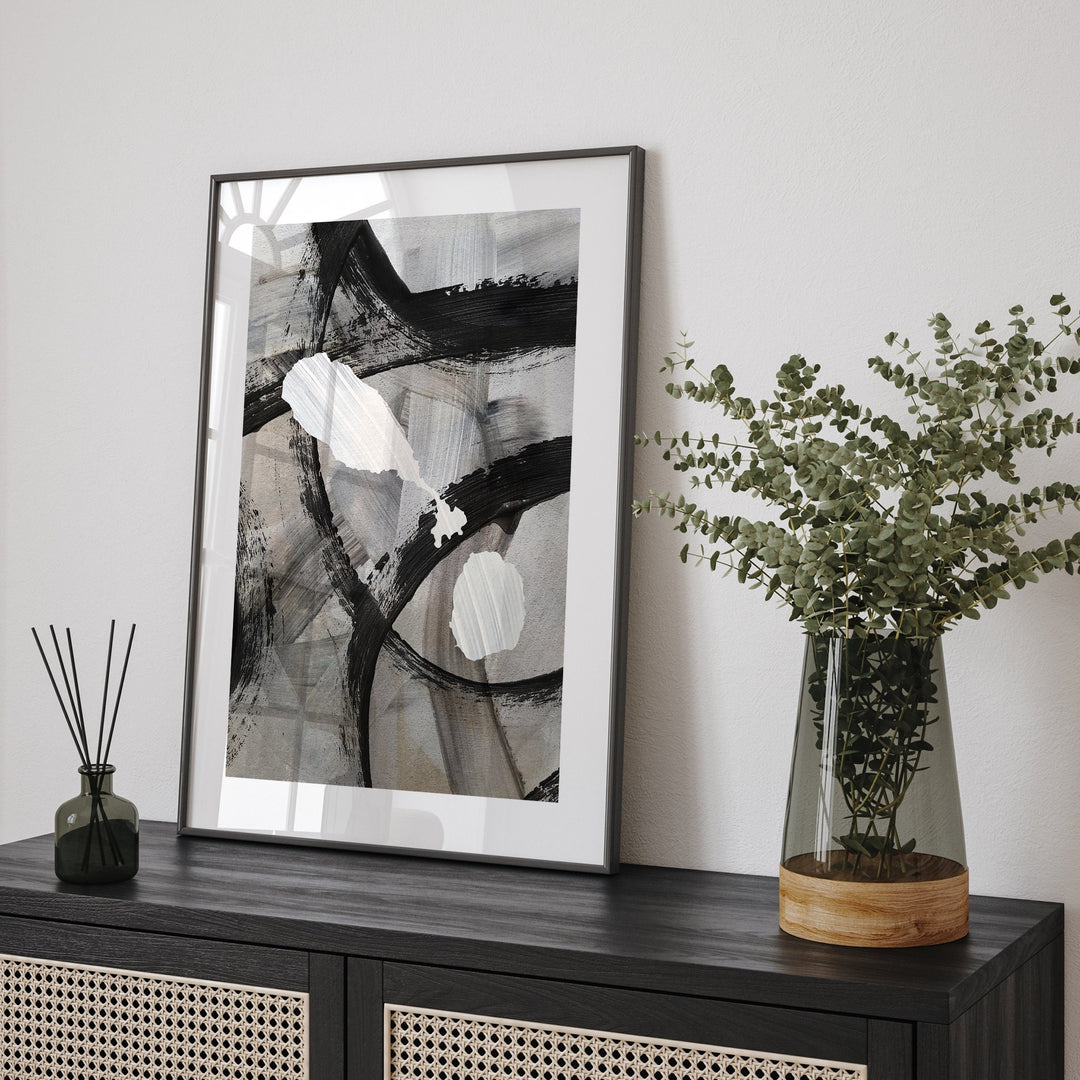 Saint Kitts & Nevis Map | Black Grey Abstract Painting Map of Saint Kitts Nevis Wall Art Print | Saint Kitts Nevis Traval Poster